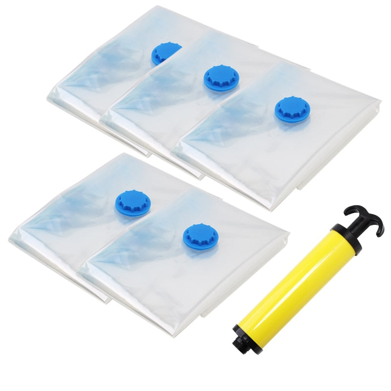Sac de rangement sous vide pour vêtements avec valve, bordure transparente, pliable, compressé, organisateur, gain de place, paquet scellé