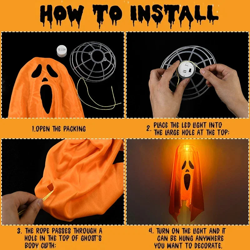 Halloween Party LED Luminous Ghost Home Indoor Outdoor Decoration Supplies Haunted House Bar Hanging Horror Props with Light
