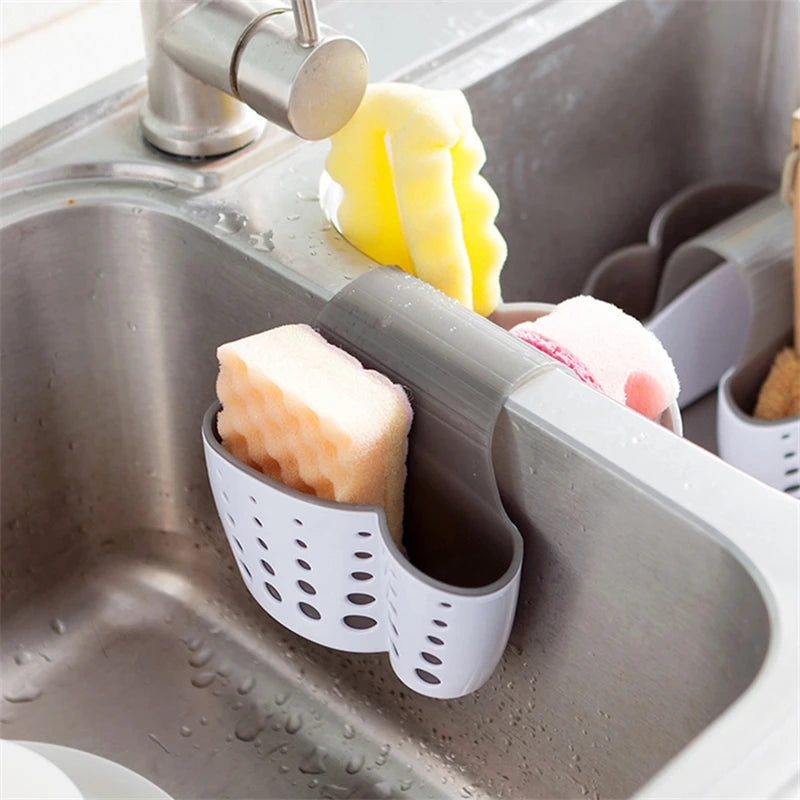 MeyJig 2 Sided Kitchen Sponge Drain Rack Sink Scouring Pad Hanging Storage Basket Cleaning Brush Holder Soap Organizer Shelf