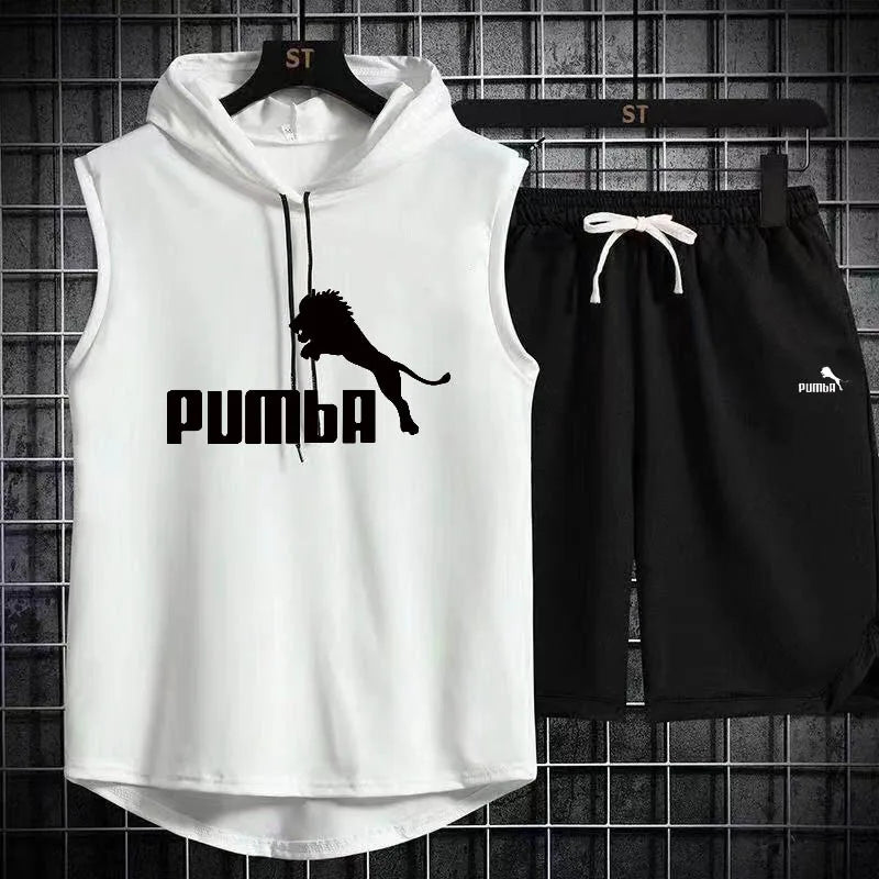 Brand Summer Men's Two Piece Set CasualT-Shirt and Shorts Set Mens Sports Suit Fashion Short Sleeve Tracksuit Hooded T-shirt