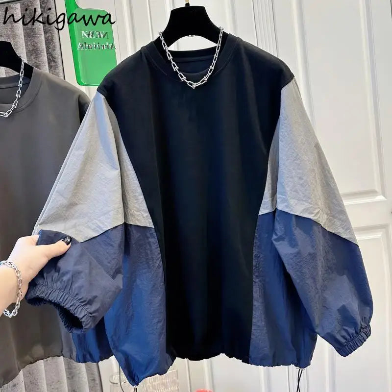 Sweat à capuche surdimensionné 2024 Vêtements pour femmes Couleur contrastée Mode décontractée Y2k Hauts Ropa Mujer Manches longues Streetwear Sweats coréens