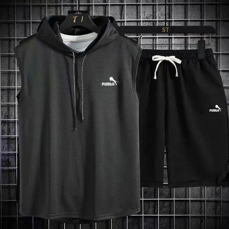 Brand Summer Men's Two Piece Set CasualT-Shirt and Shorts Set Mens Sports Suit Fashion Short Sleeve Tracksuit Hooded T-shirt