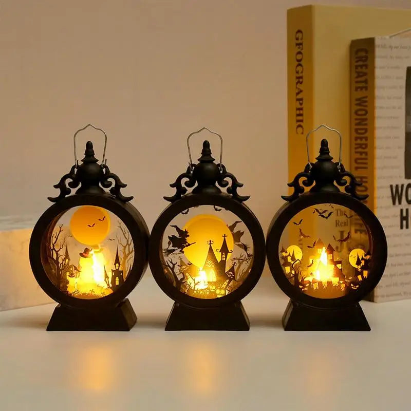 Halloween Lantern Witch Pumpkin LED Light Gothic Vintage Castle Lantern Table Centerpieces Windows Walls Home Party Decorations