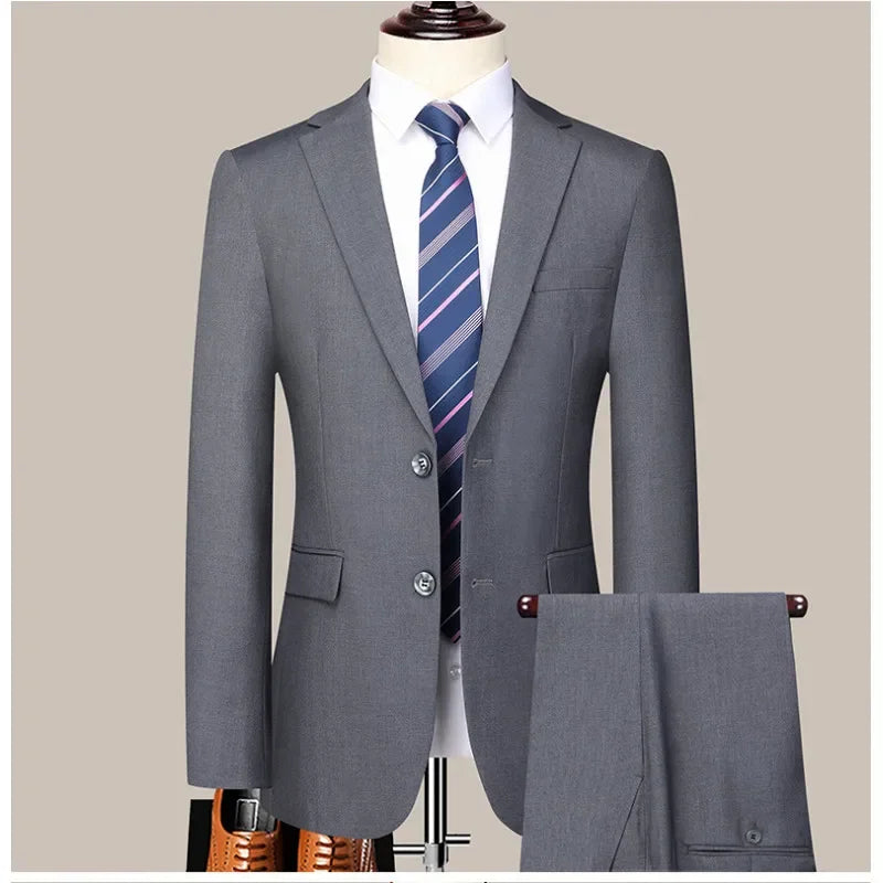 2024 Two-button Suit for Men (suit + Trousers) Handsome Slim-fit Business Professional Work Formal Two-piece Set S-6XL