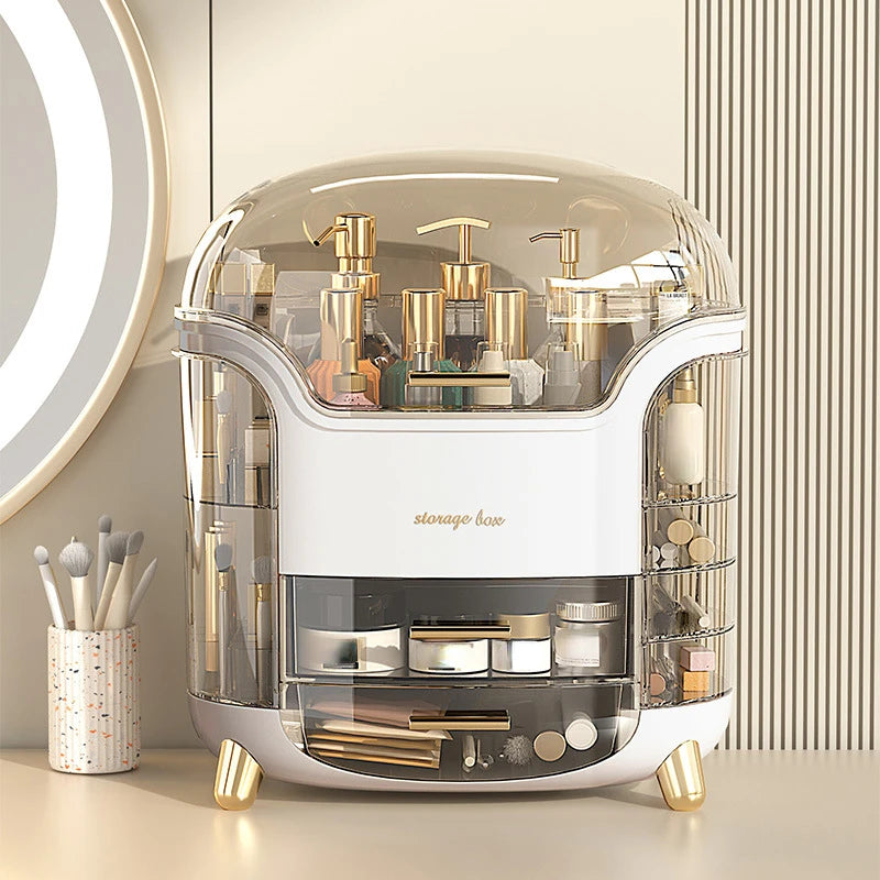Boîte de rangement de cosmétiques de bureau de luxe, organisateur de maquillage anti-poussière pour tampons de coton, organisateur de bijoux de salle de bain pour cosmétiques