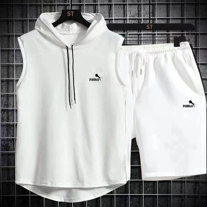 Brand Summer Men's Two Piece Set CasualT-Shirt and Shorts Set Mens Sports Suit Fashion Short Sleeve Tracksuit Hooded T-shirt