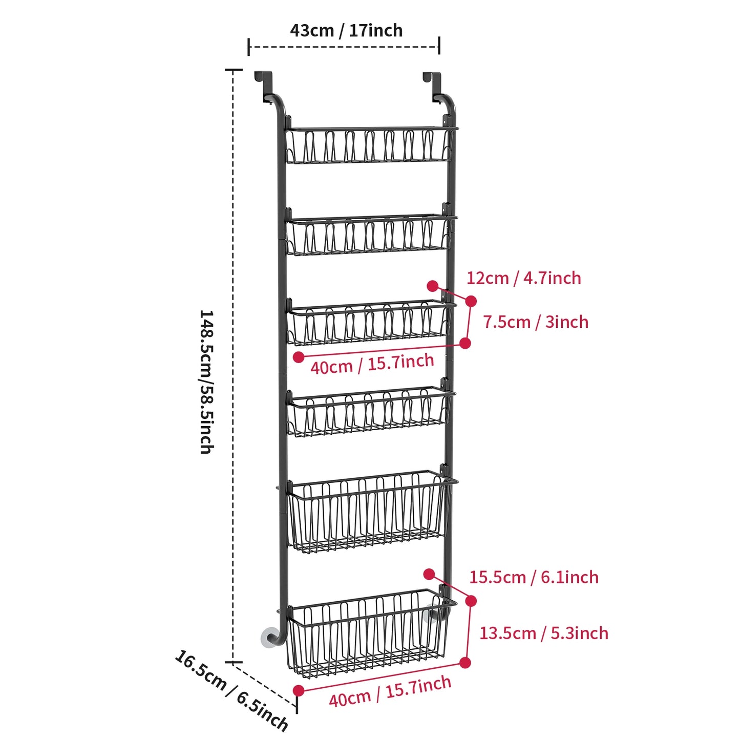 Multi layer Door hanging storage basket Punch free and Space-saving Ideal for Home oragenizer Black