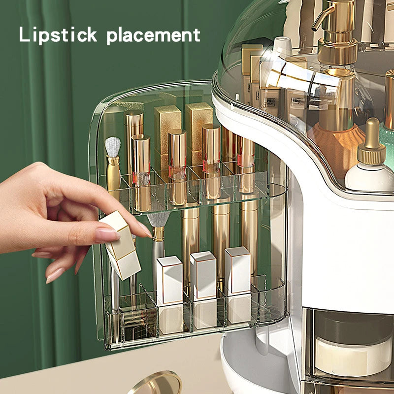 Boîte de rangement de cosmétiques de bureau de luxe, organisateur de maquillage anti-poussière pour tampons de coton, organisateur de bijoux de salle de bain pour cosmétiques