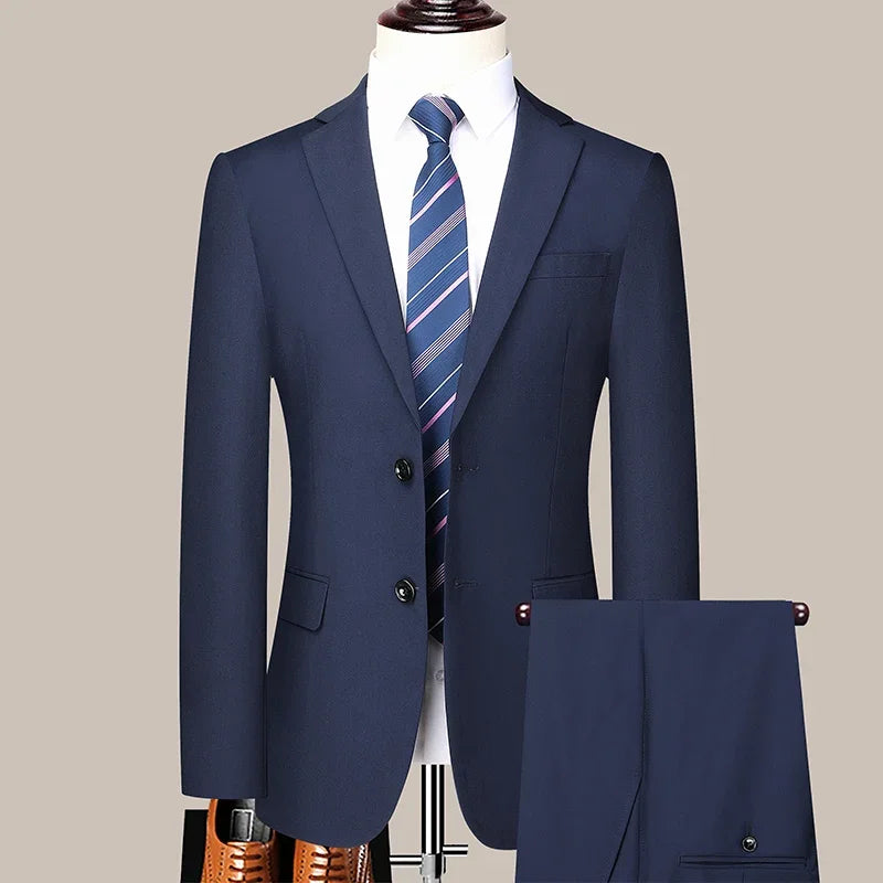 2024 Two-button Suit for Men (suit + Trousers) Handsome Slim-fit Business Professional Work Formal Two-piece Set S-6XL