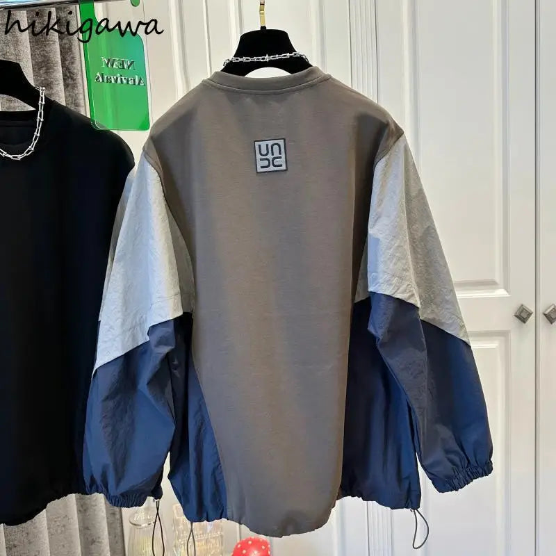 Sweat à capuche surdimensionné 2024 Vêtements pour femmes Couleur contrastée Mode décontractée Y2k Hauts Ropa Mujer Manches longues Streetwear Sweats coréens