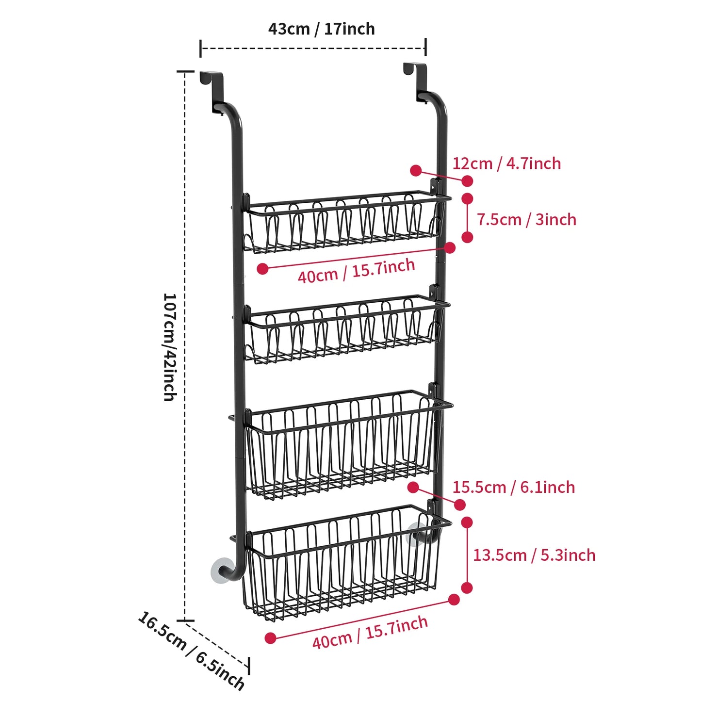 Multi layer Door hanging storage basket Punch free and Space-saving Ideal for Home oragenizer Black