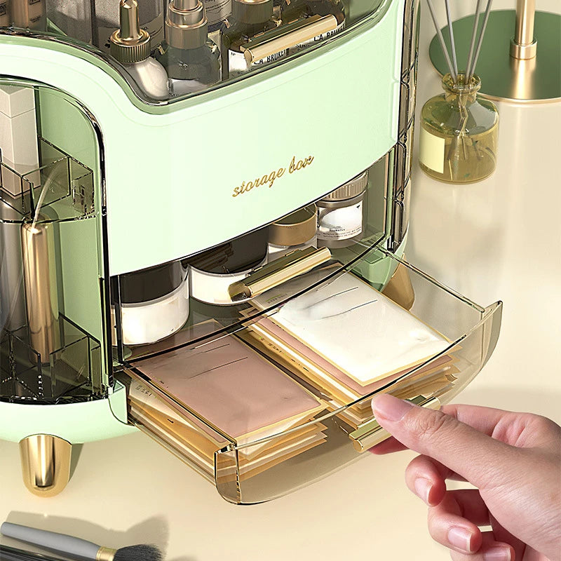 Boîte de rangement de cosmétiques de bureau de luxe, organisateur de maquillage anti-poussière pour tampons de coton, organisateur de bijoux de salle de bain pour cosmétiques