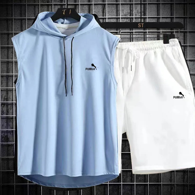Brand Summer Men's Two Piece Set CasualT-Shirt and Shorts Set Mens Sports Suit Fashion Short Sleeve Tracksuit Hooded T-shirt