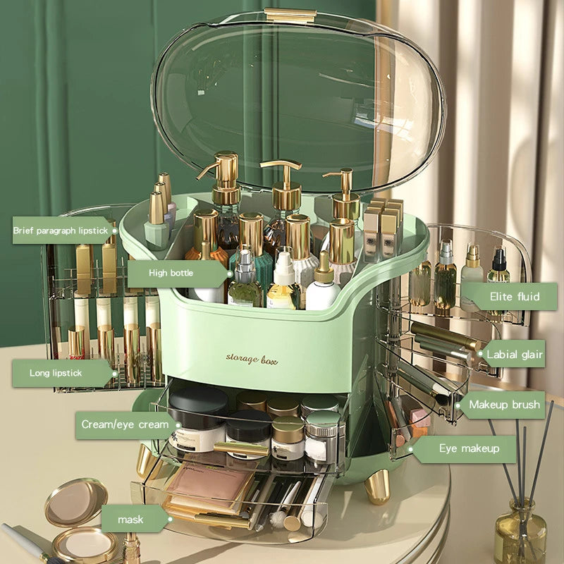 Boîte de rangement de cosmétiques de bureau de luxe, organisateur de maquillage anti-poussière pour tampons de coton, organisateur de bijoux de salle de bain pour cosmétiques