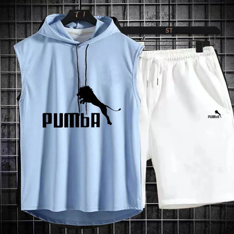 Brand Summer Men's Two Piece Set CasualT-Shirt and Shorts Set Mens Sports Suit Fashion Short Sleeve Tracksuit Hooded T-shirt