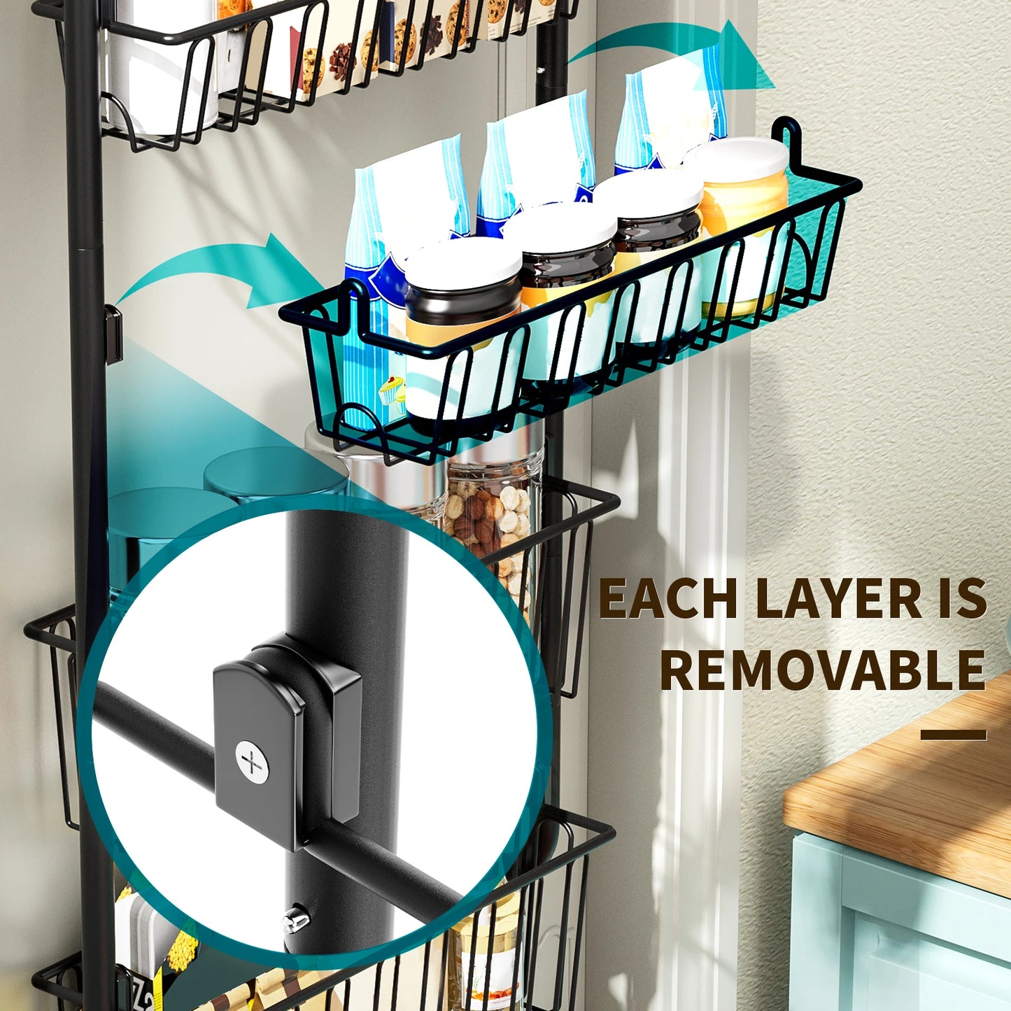 Multi layer Door hanging storage basket Punch free and Space-saving Ideal for Home oragenizer Black