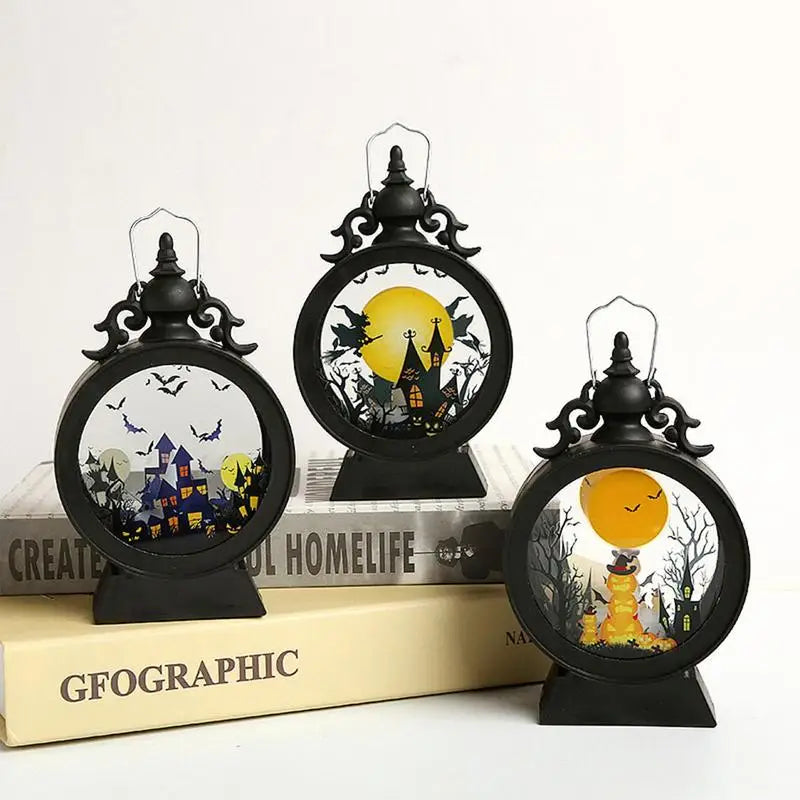 Halloween Lantern Witch Pumpkin LED Light Gothic Vintage Castle Lantern Table Centerpieces Windows Walls Home Party Decorations
