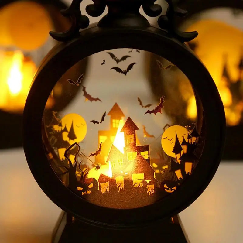 Halloween Lantern Witch Pumpkin LED Light Gothic Vintage Castle Lantern Table Centerpieces Windows Walls Home Party Decorations