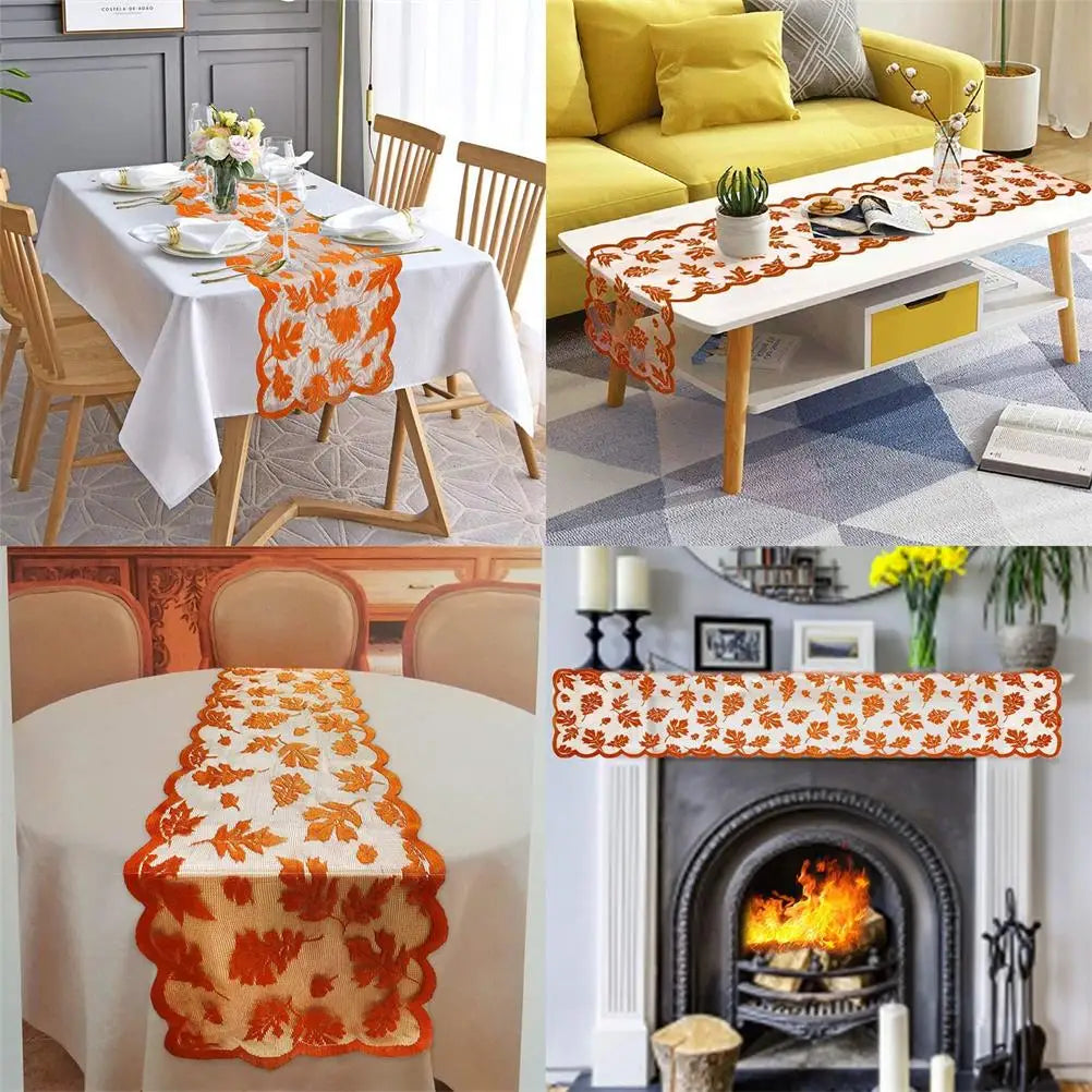 Maple Leaf Lace Table Runner Autumn Tablecloth Table Decoration For Thanksgiving Harvest Season