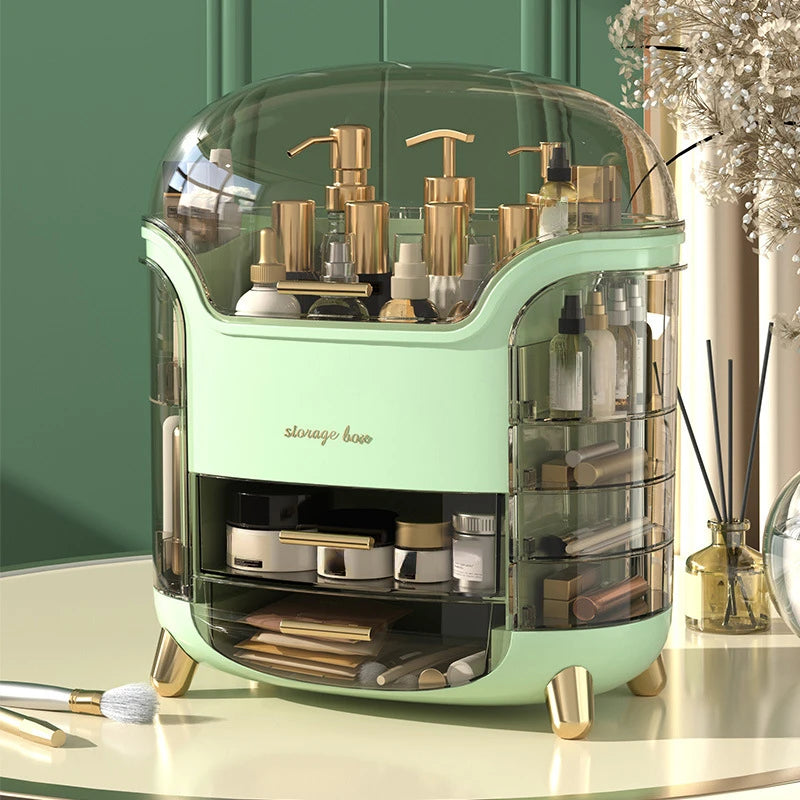 Boîte de rangement de cosmétiques de bureau de luxe, organisateur de maquillage anti-poussière pour tampons de coton, organisateur de bijoux de salle de bain pour cosmétiques