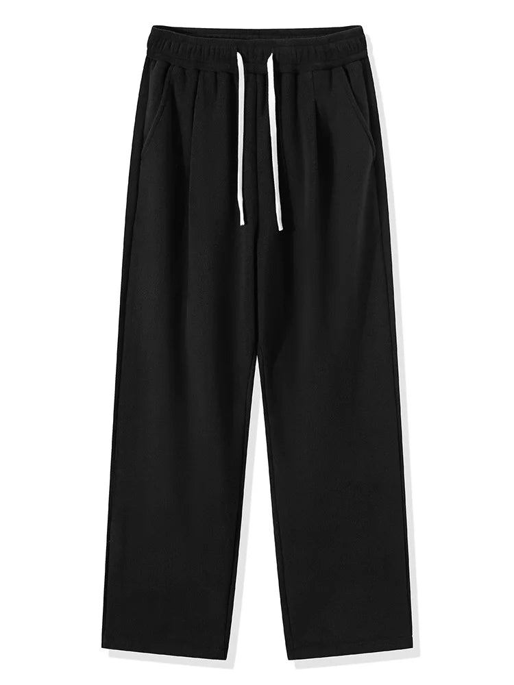 Winter Men's Sweatpants Korean Fashion Thick Warm Fleece Wide Leg Straight Loose Track Pants Male Casual Thermal Velvet Trousers