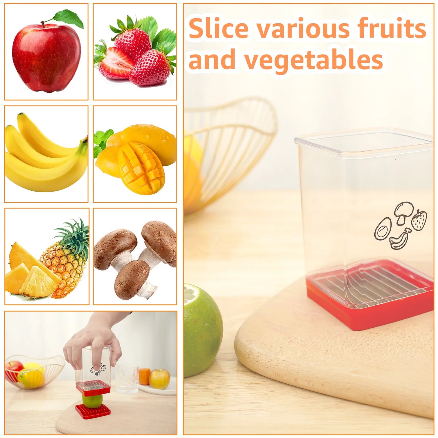 Nouvelle trancheuse rapide pour fruits et légumes avec plaque de poussée, coupe-tasse manuel, outil de tranchage portable pour bananes et fraises, accessoires de cuisine