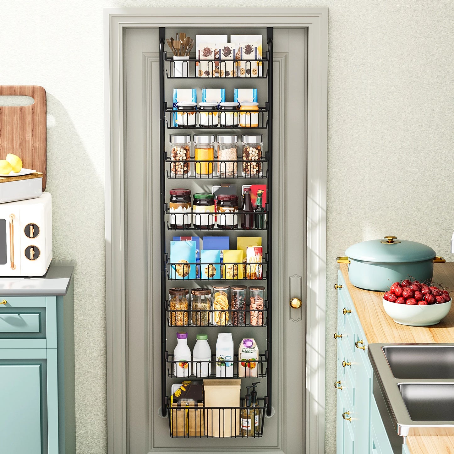 Multi layer Door hanging storage basket Punch free and Space-saving Ideal for Home oragenizer Black