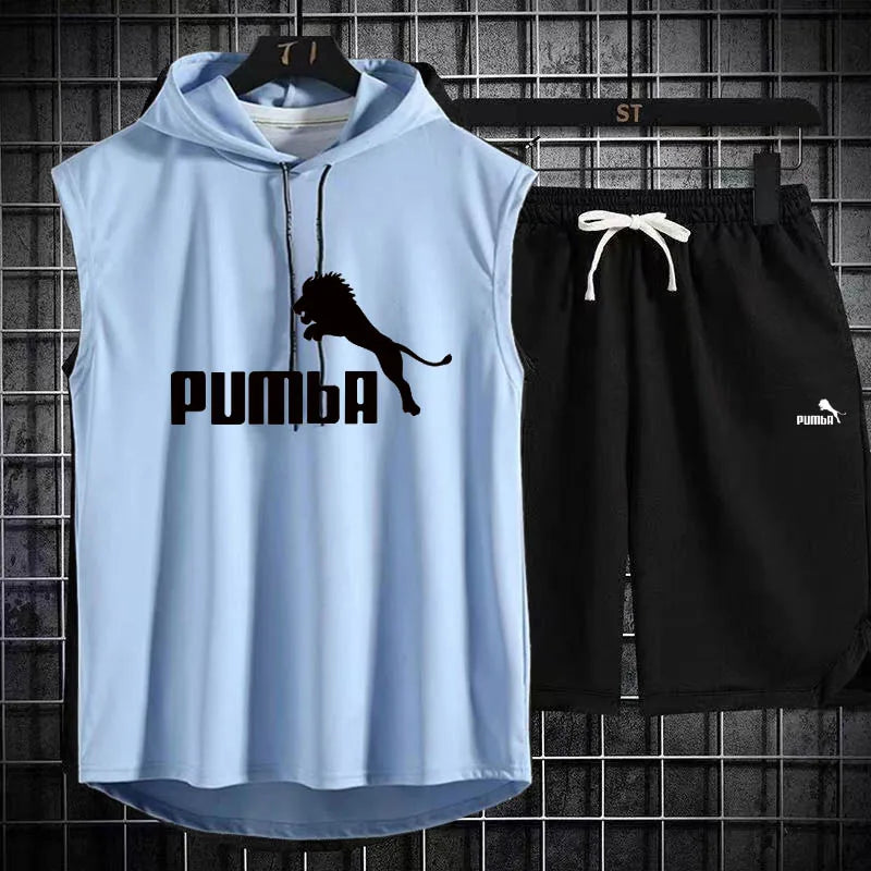 Brand Summer Men's Two Piece Set CasualT-Shirt and Shorts Set Mens Sports Suit Fashion Short Sleeve Tracksuit Hooded T-shirt