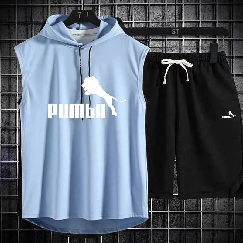 Brand Summer Men's Two Piece Set CasualT-Shirt and Shorts Set Mens Sports Suit Fashion Short Sleeve Tracksuit Hooded T-shirt