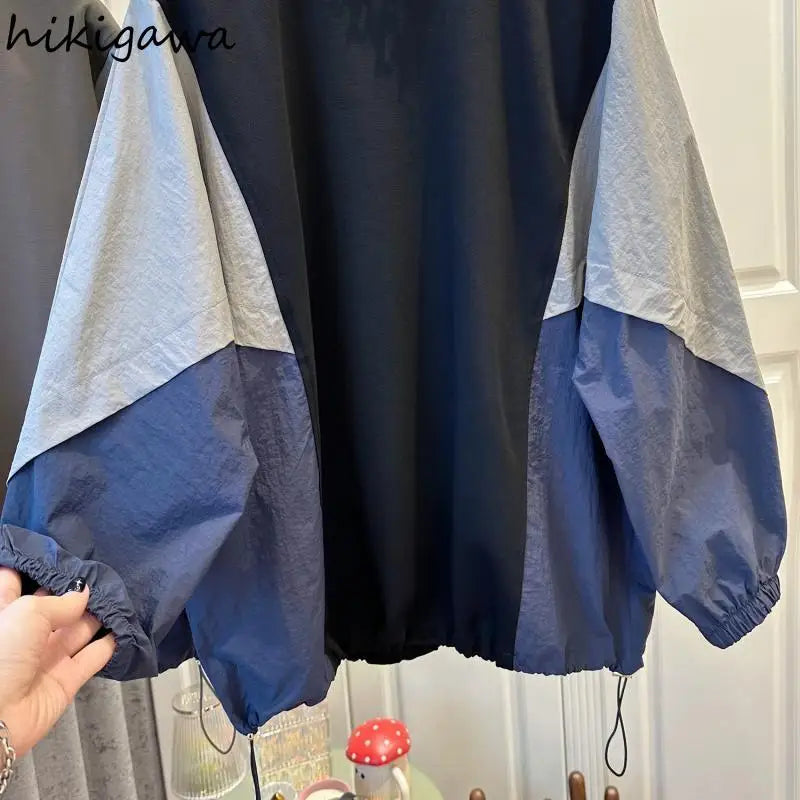 Sweat à capuche surdimensionné 2024 Vêtements pour femmes Couleur contrastée Mode décontractée Y2k Hauts Ropa Mujer Manches longues Streetwear Sweats coréens