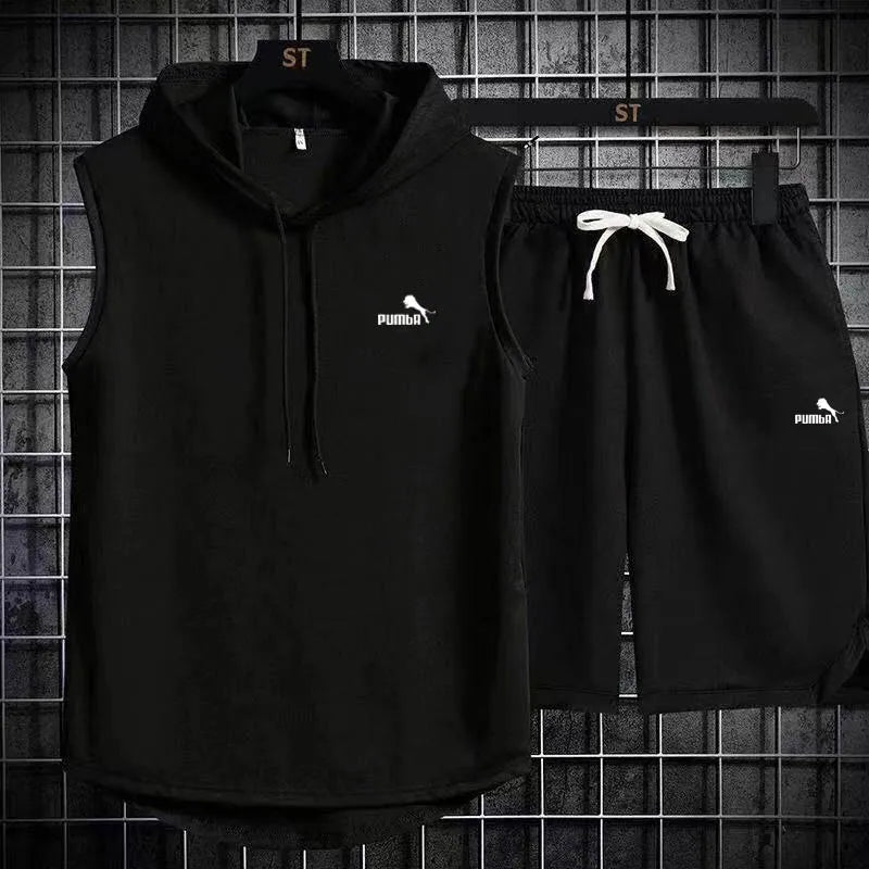 Brand Summer Men's Two Piece Set CasualT-Shirt and Shorts Set Mens Sports Suit Fashion Short Sleeve Tracksuit Hooded T-shirt