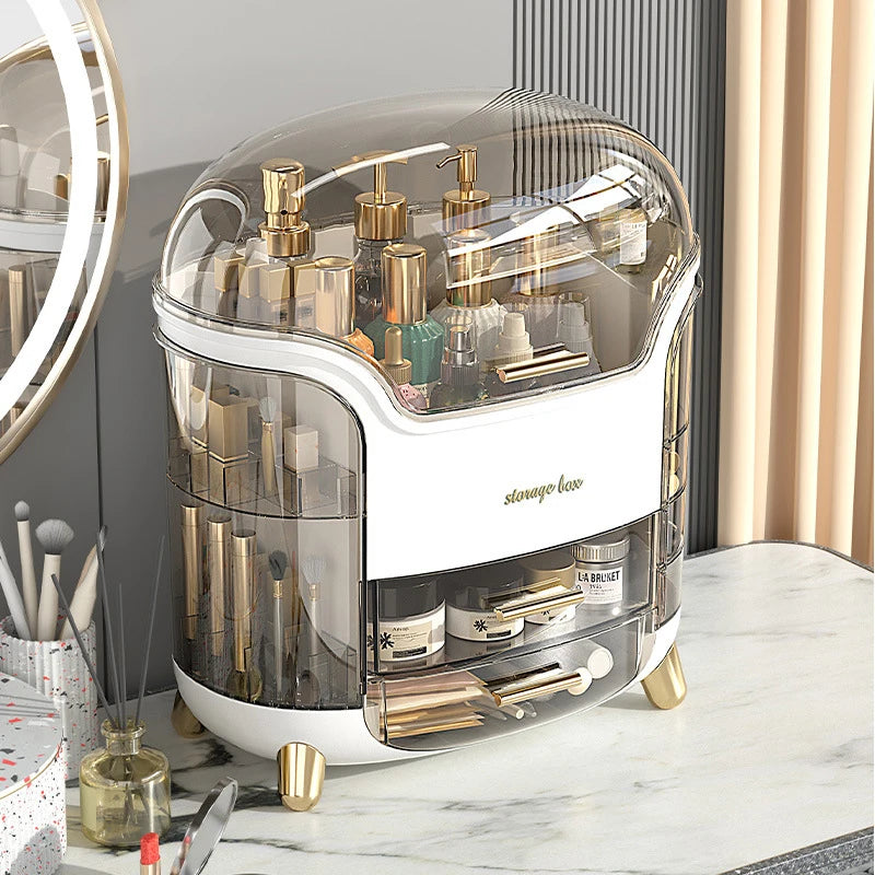 Boîte de rangement de cosmétiques de bureau de luxe, organisateur de maquillage anti-poussière pour tampons de coton, organisateur de bijoux de salle de bain pour cosmétiques