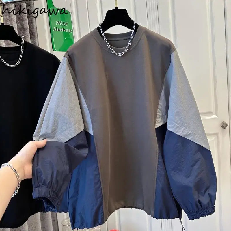 Sweat à capuche surdimensionné 2024 Vêtements pour femmes Couleur contrastée Mode décontractée Y2k Hauts Ropa Mujer Manches longues Streetwear Sweats coréens