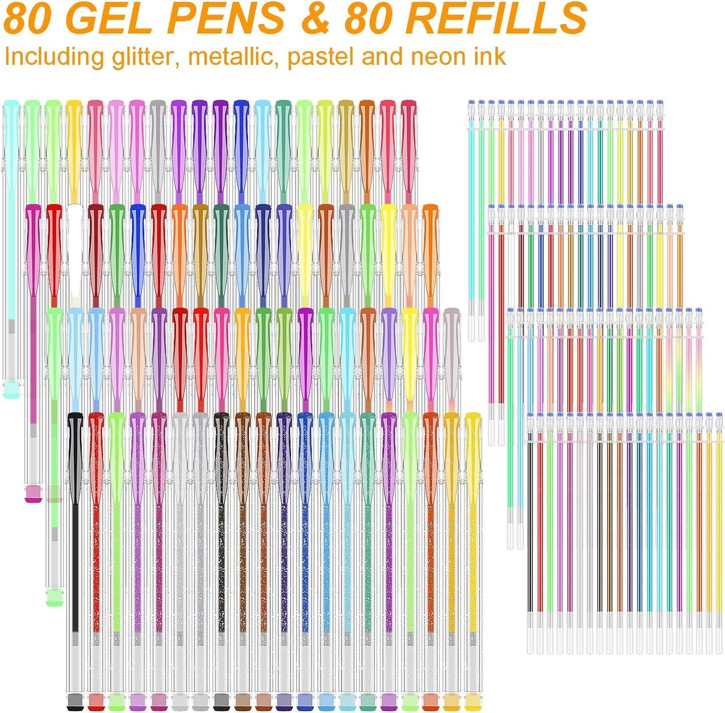 Lyuvie 160 Pack Glitter Gel Pens Set,80 Coloured Gel Pens with 80 Glitter & 1
