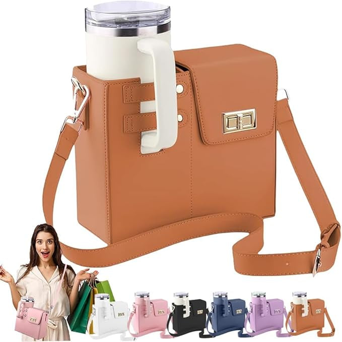 Outdoor Portable Crossbody Water Cup Storage Bag, Leather Crossbody Bag with Water Bottle Holder for Women