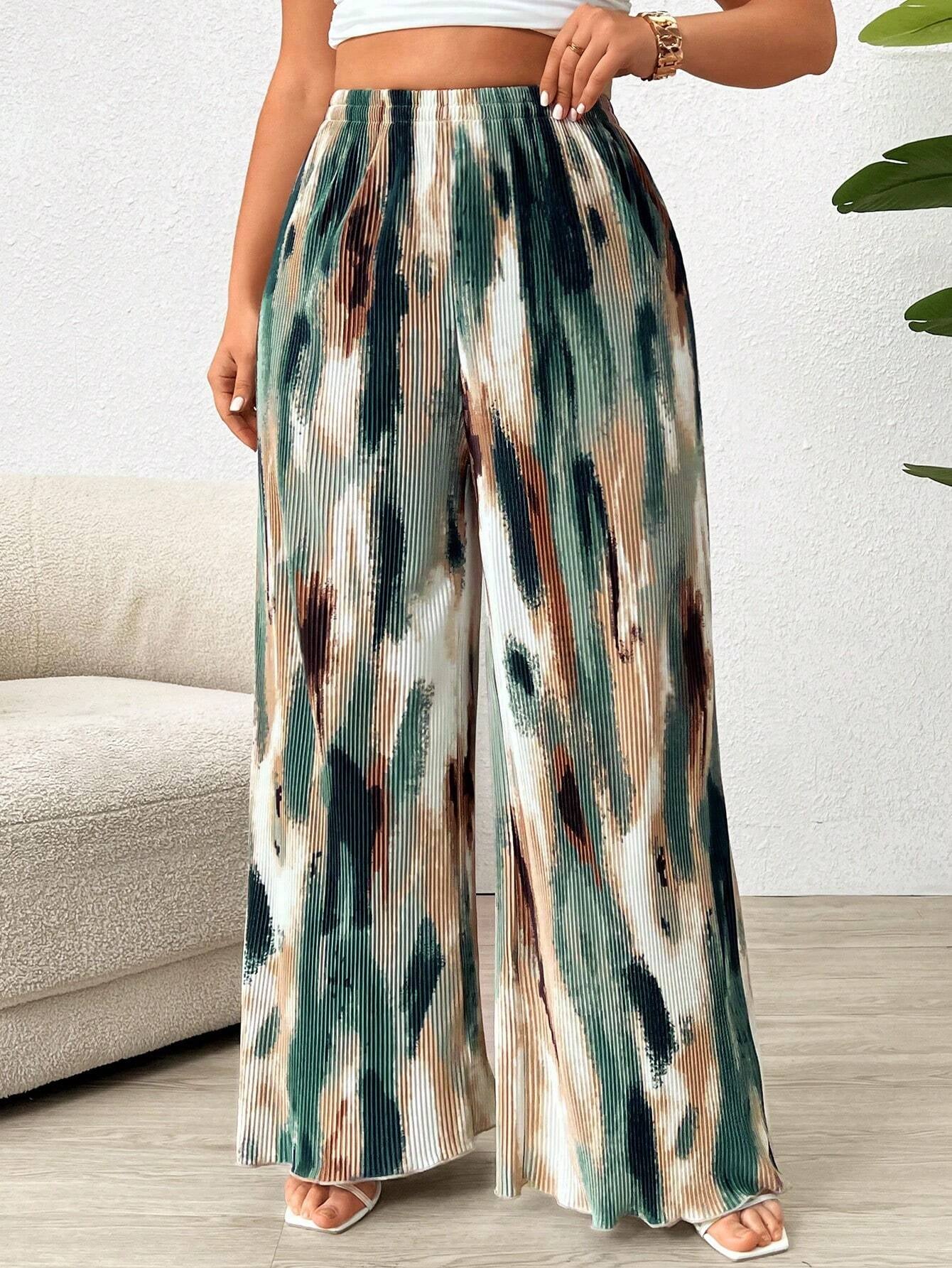 Paige plus Size Women's Tie Dye Pleated High Waist Wide Leg Loose Pants