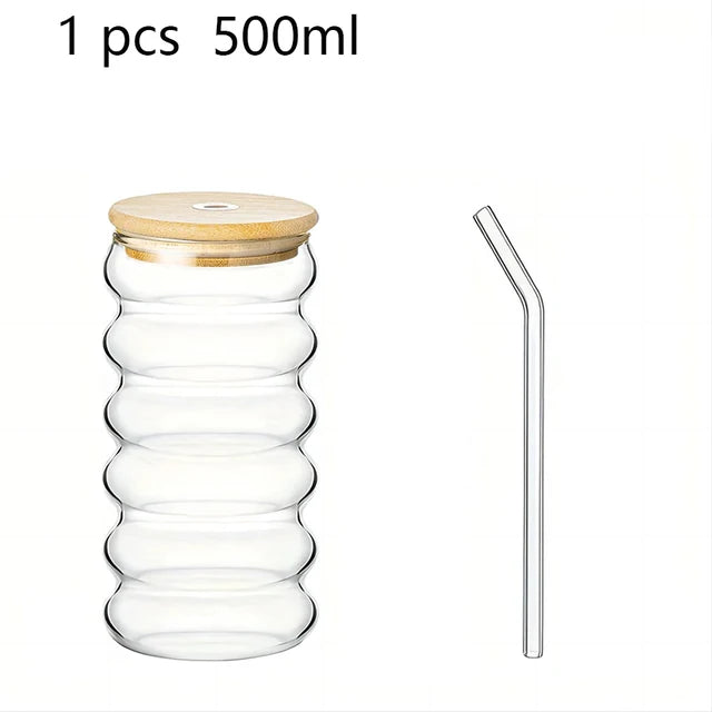 1/2pcs Beverage Glasses With Straws Glass Cups clear Ripple Drinking Glasses for Juice Beer Wine Champagne Cocktail 350/500ml