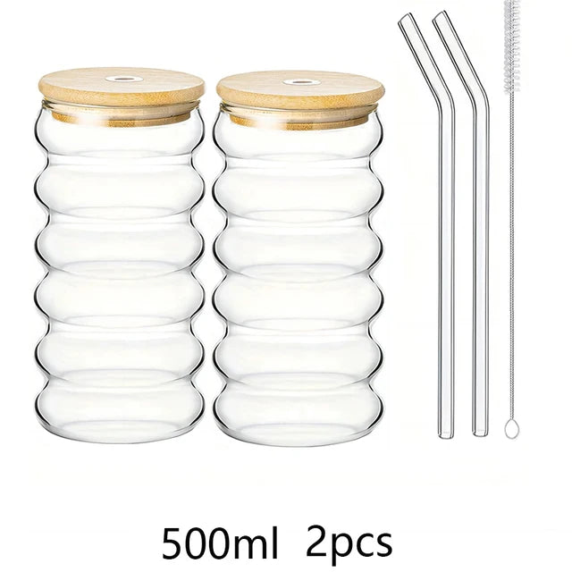 1/2pcs Beverage Glasses With Straws Glass Cups clear Ripple Drinking Glasses for Juice Beer Wine Champagne Cocktail 350/500ml