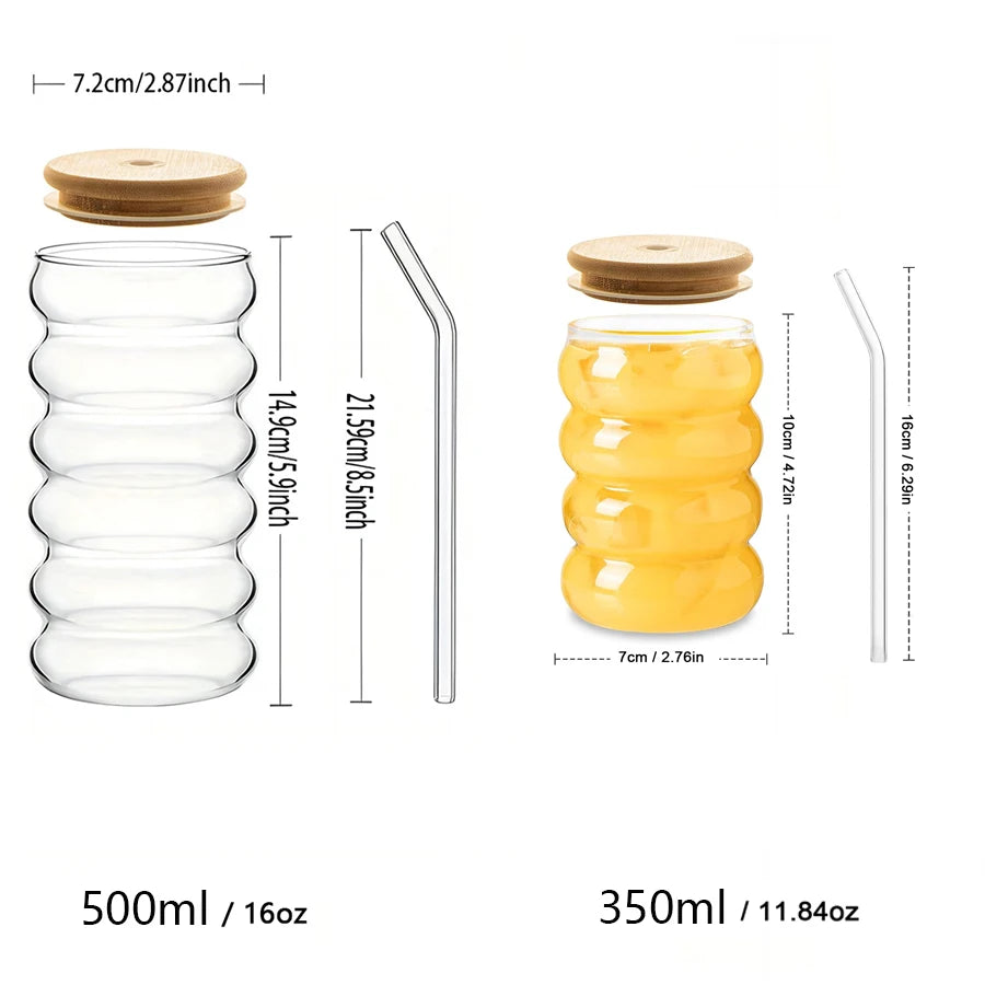 1/2pcs Beverage Glasses With Straws Glass Cups clear Ripple Drinking Glasses for Juice Beer Wine Champagne Cocktail 350/500ml