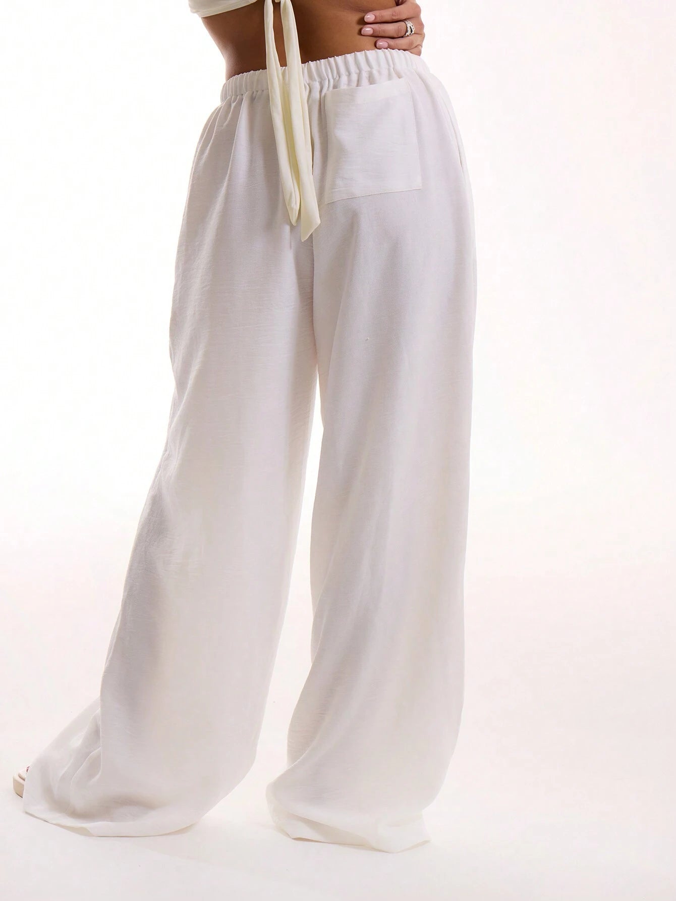 MUSERA Summer Textured Linen Feel Tie Waist Trouser