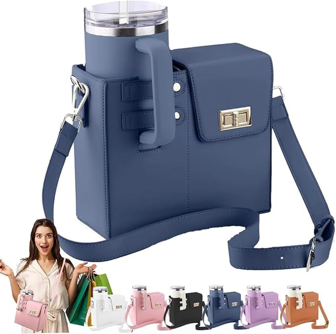 Outdoor Portable Crossbody Water Cup Storage Bag, Leather Crossbody Bag with Water Bottle Holder for Women