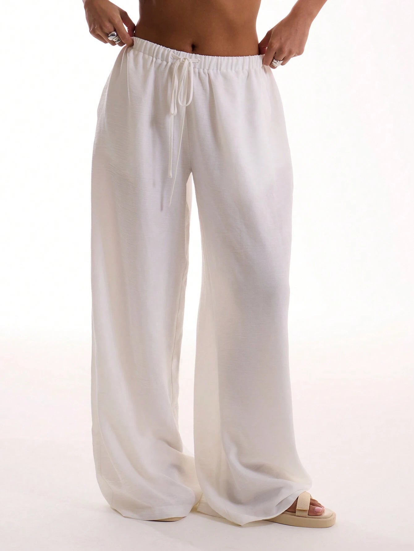 MUSERA Summer Textured Linen Feel Tie Waist Trouser