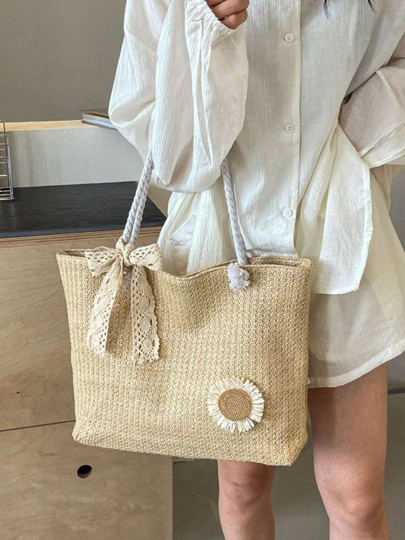 Summer Vibes Straw Tote Bag: Stylish, Lightweight, and Spacious for Travel, Beach, and Everyday Use