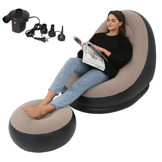 Inflatable Air Mattress Sofa Deck Chair Comfortable Leg Stool Rest Single Beanbag for home and Outdoor Use