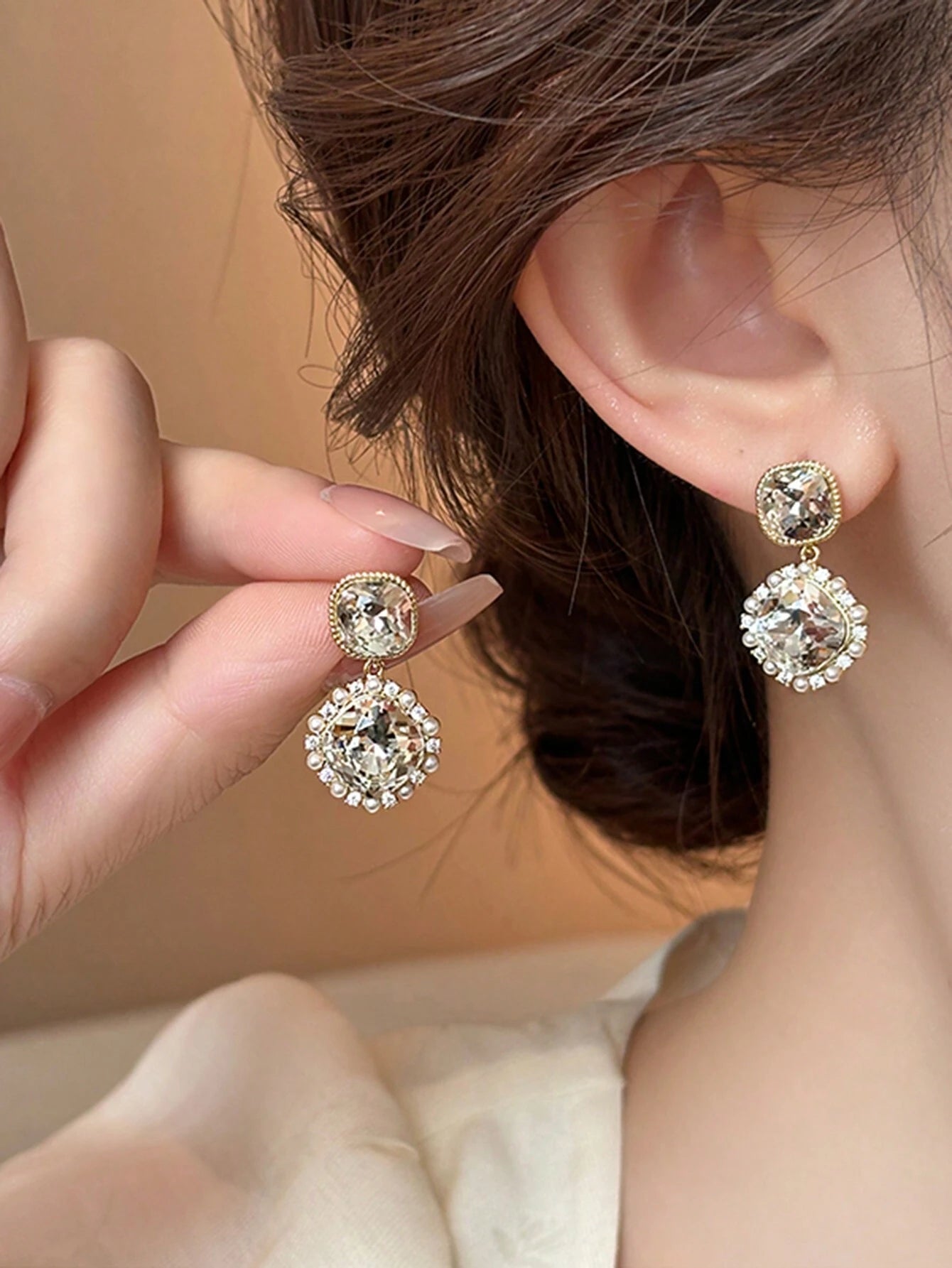 Rhinestone Geo Decor Earrings