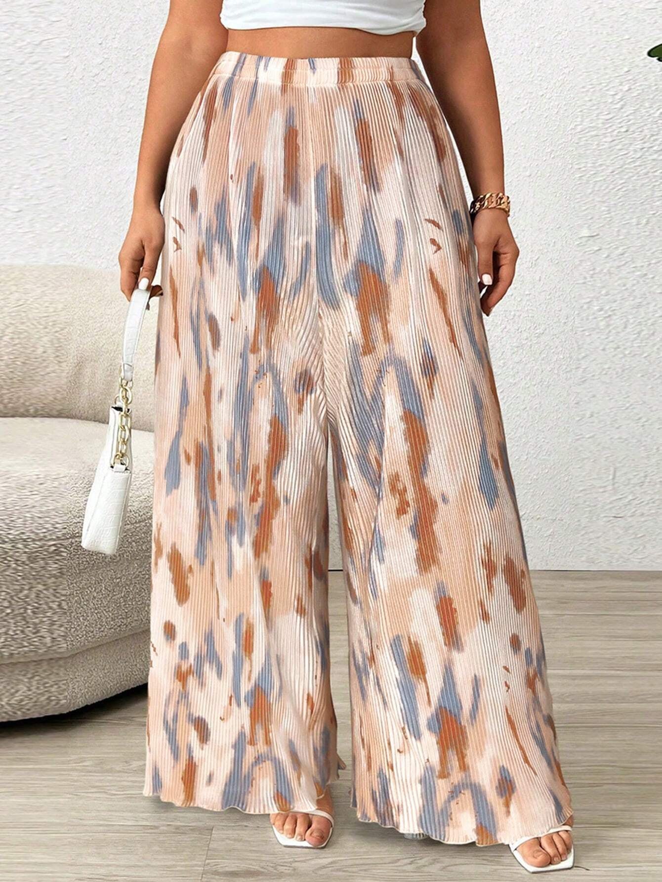 Paige plus Size Women's Tie Dye Pleated High Waist Wide Leg Loose Pants