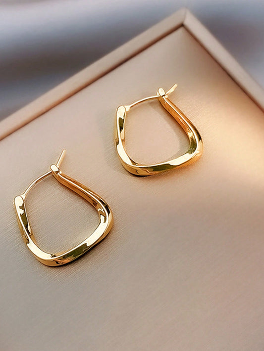 1Pair Gold-Tone Irregular Geometric-Shaped Hoop Earrings Suitable for Women'S Daily Wear to Work