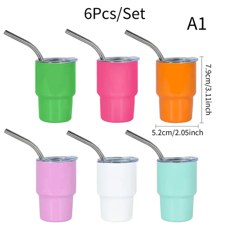 6Pcs/Set Mini Tumbler Shot Glass 3Oz Tumbler Shot Glasses with Lid and Straw Double Wall Vacuum Sealed Stainless Steel Tumbler