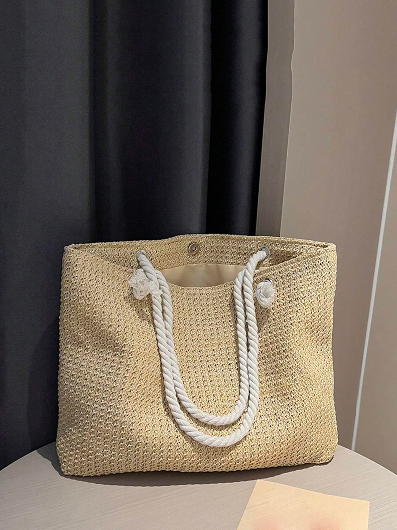 Summer Vibes Straw Tote Bag: Stylish, Lightweight, and Spacious for Travel, Beach, and Everyday Use