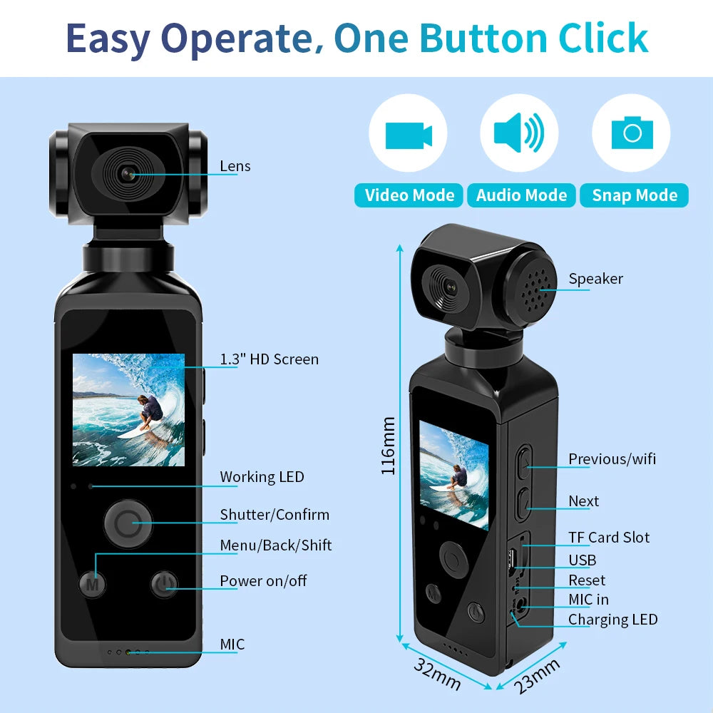 "Ultimate 4K Mini Action Camera: Rotatable, Waterproof, WiFi, Perfect for Vlogging and Sports"